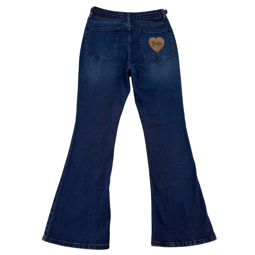 Juicy Couture Womens Studded Flare Jeans Blue Heart Logo Size 12 High Rise Y2K